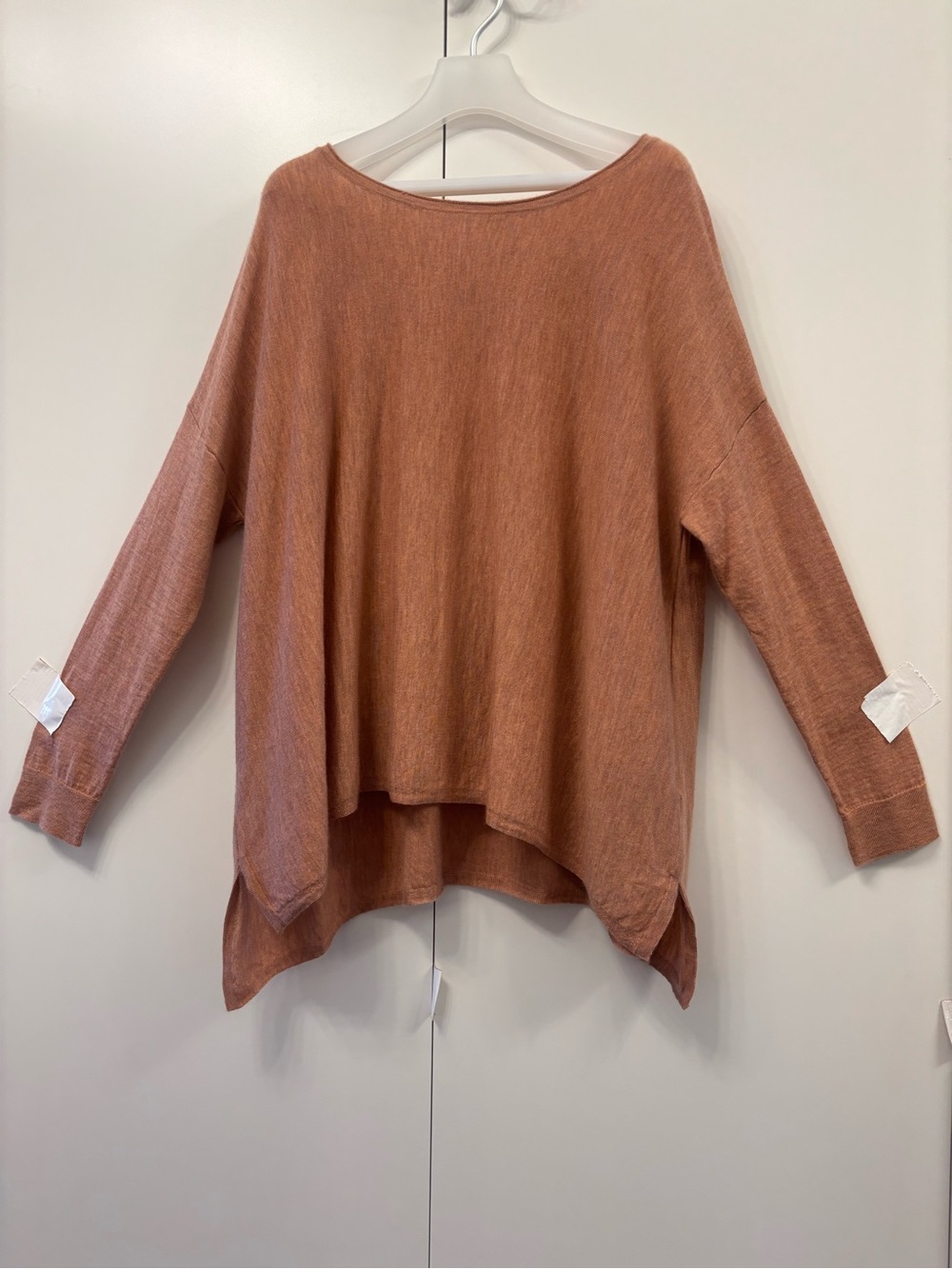 Eileen Fisher 100% cashmere rusty peach marl Women's tent trapeze boatneck knit